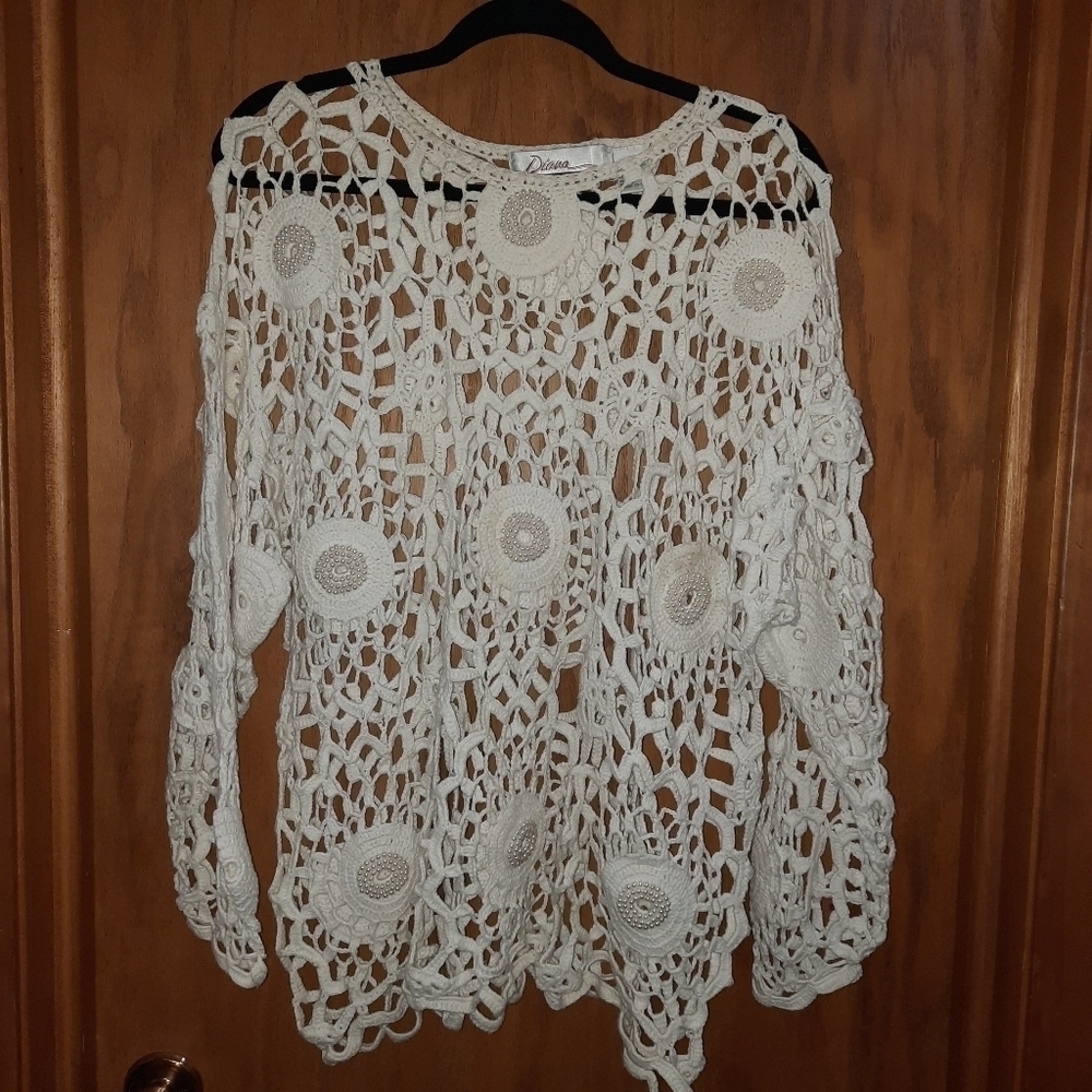 🌟 Vintage Diana Marco crocheted sweater Y2K